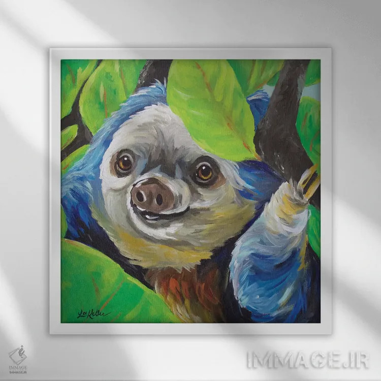 تابلو تنبلی (حیوان اسلات) اثر هیپی هاوند استودیوز (استودیو هنری) - نمای قابدار سفید