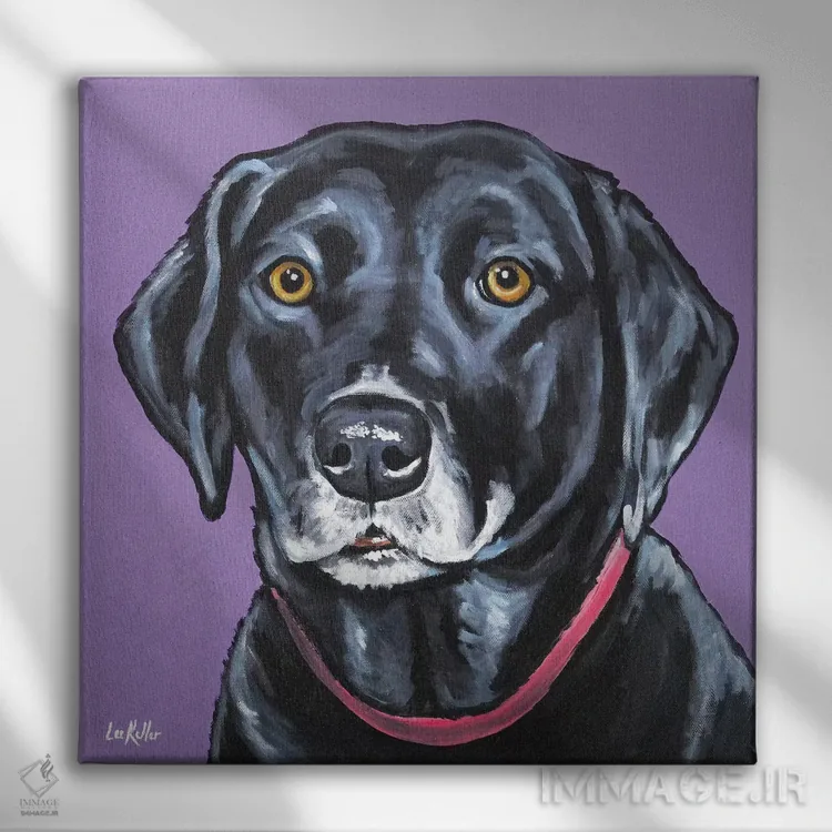 تابلو لابرادور سیاه اثر هیپی هاوند استودیوز (استودیو هنری) - نمای روبهرو روی دیوار