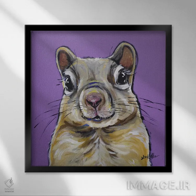 تابلو نقاشی سنجاب روی اسطوخودوس اثر هیپی هاوند استودیوز (استودیو هنری) - نمای قابدار مشکی