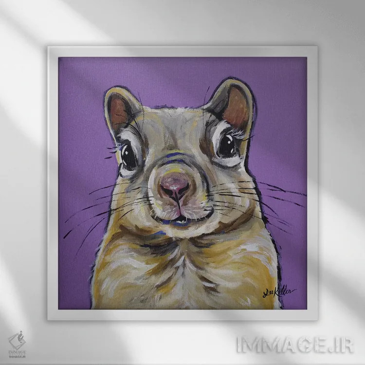 تابلو نقاشی سنجاب روی اسطوخودوس اثر هیپی هاوند استودیوز (استودیو هنری) - نمای قابدار سفید