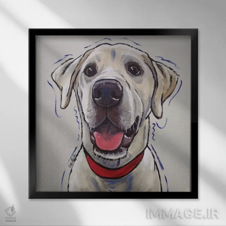 تابلو لابرادور زرد اثر هیپی هاوند استودیوز (استودیو هنری) - نمای قابدار مشکی