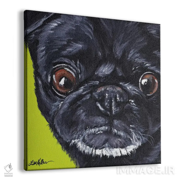 تابلو پاگ سیاه روی زمینه سبز اثر هیپی هاوند استودیوز (استودیو هنری) - نمای پرسپکتیو محصول