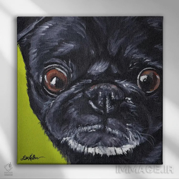 تابلو پاگ سیاه روی زمینه سبز اثر هیپی هاوند استودیوز (استودیو هنری) - نمای روبهرو روی دیوار