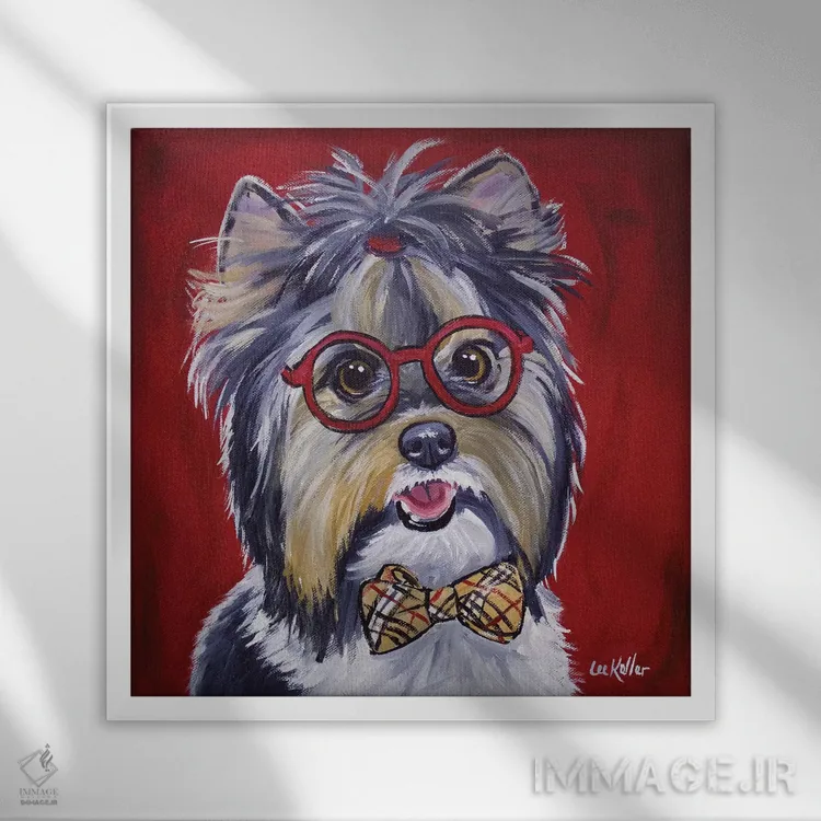 تابلو یورکی با عینک و پاپیون اثر هیپی هاوند استودیوز (استودیو هنری) - نمای قابدار سفید