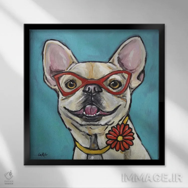 تابلو فرنچی (سگ بولداگ فرانسوی) اثر هیپی هاوند استودیوز (استودیو هنری) - نمای قابدار مشکی