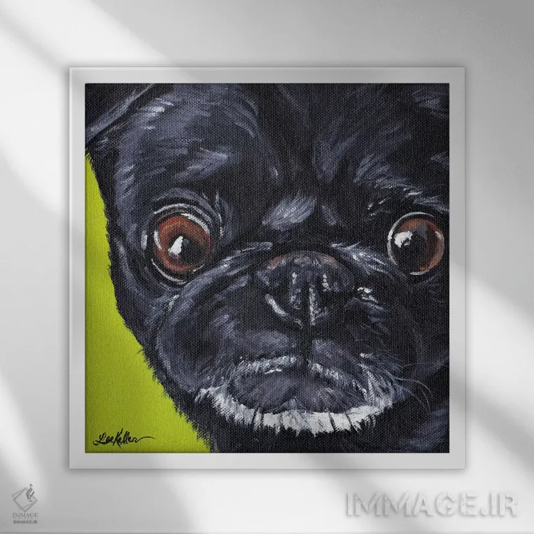 تابلو پاگ سیاه روی زمینه سبز اثر هیپی هاوند استودیوز (استودیو هنری) - نمای قابدار سفید