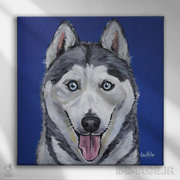 تابلو هاسکی (سگ نژاد) اثر هیپی هاوند استودیوز (استودیو هنری) - نمای روبهرو روی دیوار