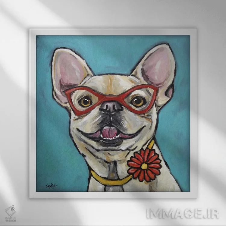 تابلو فرنچی (سگ بولداگ فرانسوی) اثر هیپی هاوند استودیوز (استودیو هنری) - نمای قابدار سفید