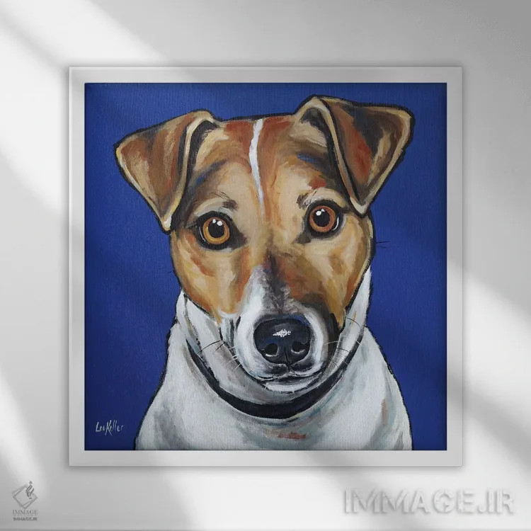 تابلو جک راسل (سگ نژاد) اثر هیپی هاوند استودیوز (استودیو هنری) - نمای قابدار سفید