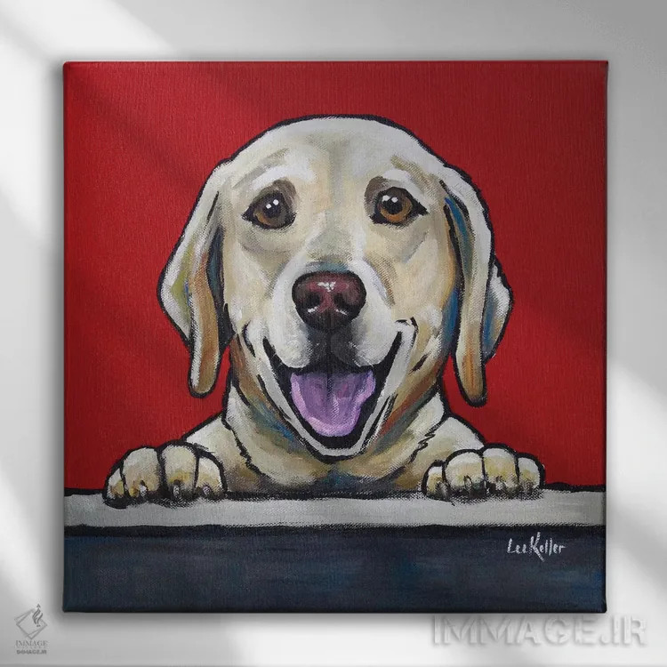 تابلو لابرادور زرد اثر هیپی هاوند استودیوز (استودیو هنری) - نمای روبهرو روی دیوار