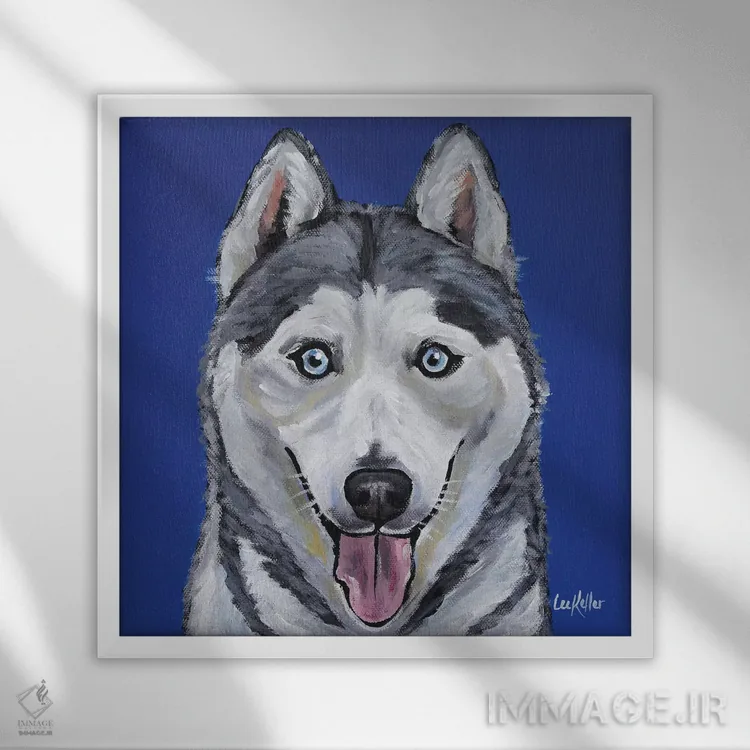 تابلو هاسکی (سگ نژاد) اثر هیپی هاوند استودیوز (استودیو هنری) - نمای قابدار سفید