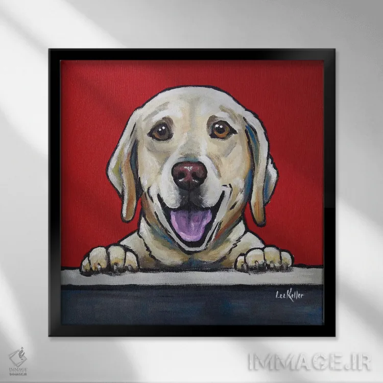 تابلو لابرادور زرد اثر هیپی هاوند استودیوز (استودیو هنری) - نمای قابدار مشکی