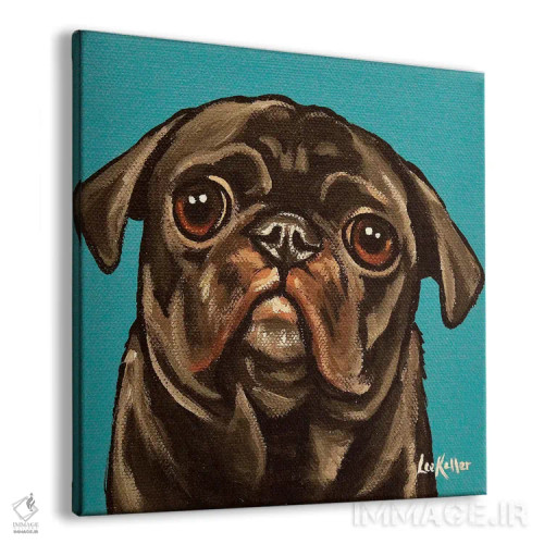 تابلو پاگ سیاه روی زمینه آبی-سبز اثر هیپی هاوند استودیوز (استودیو هنری) - نمای پرسپکتیو محصول