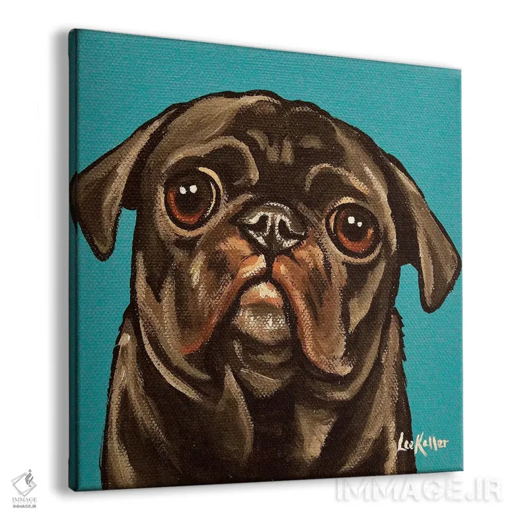 تابلو پاگ سیاه روی زمینه آبی-سبز اثر هیپی هاوند استودیوز (استودیو هنری) - نمای پرسپکتیو محصول