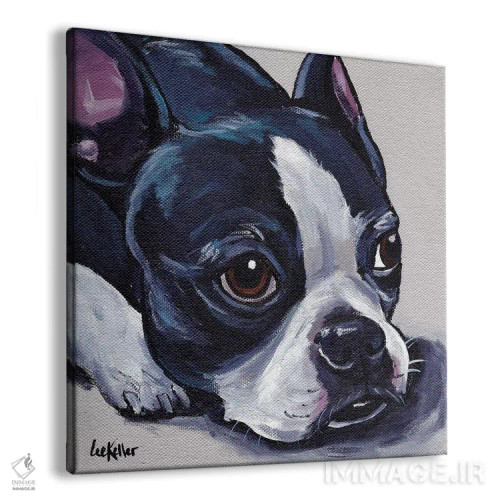 تابلو بوستون تریر روی زمینه بژ اثر هیپی هاوند استودیوز (استودیو هنری) - نمای پرسپکتیو محصول