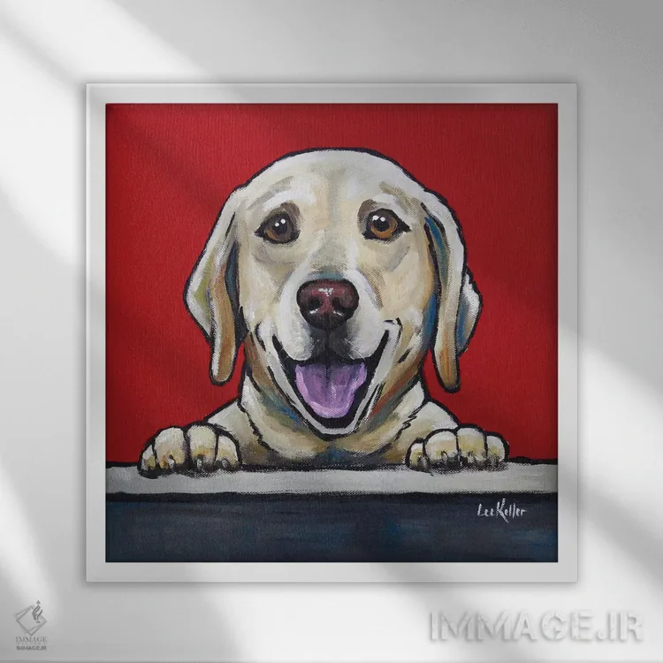 تابلو لابرادور زرد اثر هیپی هاوند استودیوز (استودیو هنری) - نمای قابدار سفید