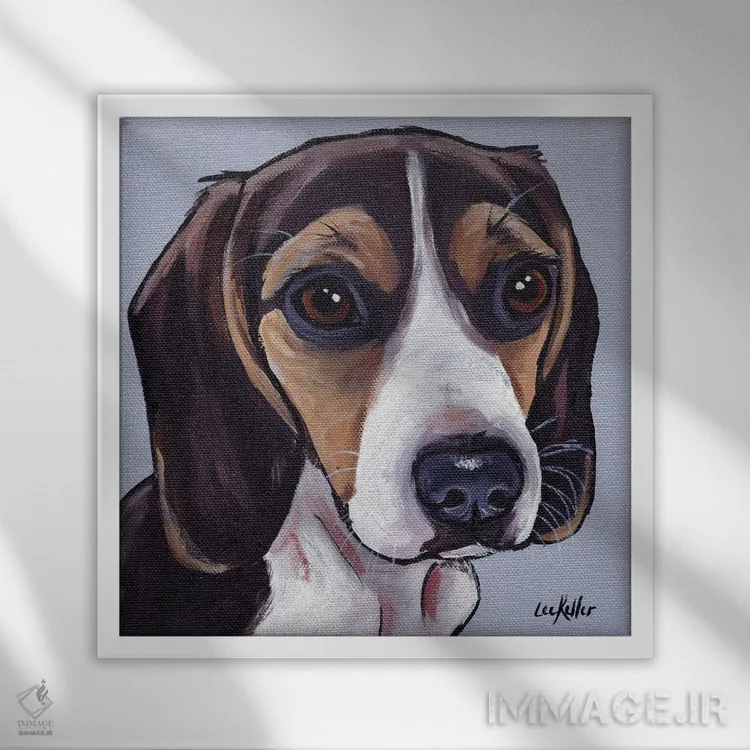 تابلو توله سگ بیگل اثر هیپی هاوند استودیوز (استودیو هنری) - نمای قابدار سفید