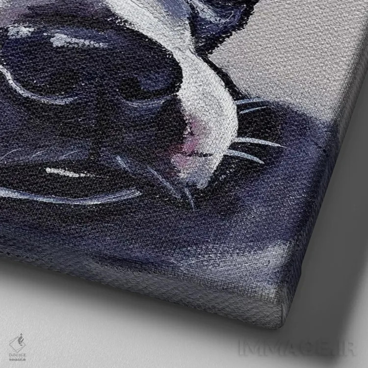 تابلو بوستون تریر روی زمینه بژ اثر هیپی هاوند استودیوز (استودیو هنری) - نمای نزدیک بافت بوم