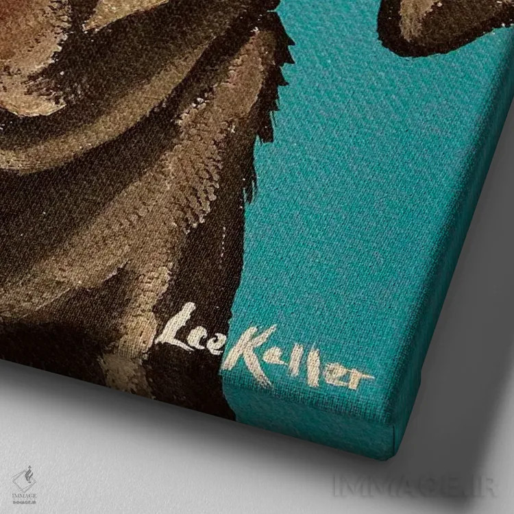 تابلو پاگ سیاه روی زمینه آبی-سبز اثر هیپی هاوند استودیوز (استودیو هنری) - نمای نزدیک بافت بوم