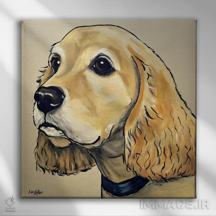 تابلو کوکر اسپانیل روی زمینه بژ اثر هیپی هاوند استودیوز (استودیو هنری) - نمای روبهرو روی دیوار