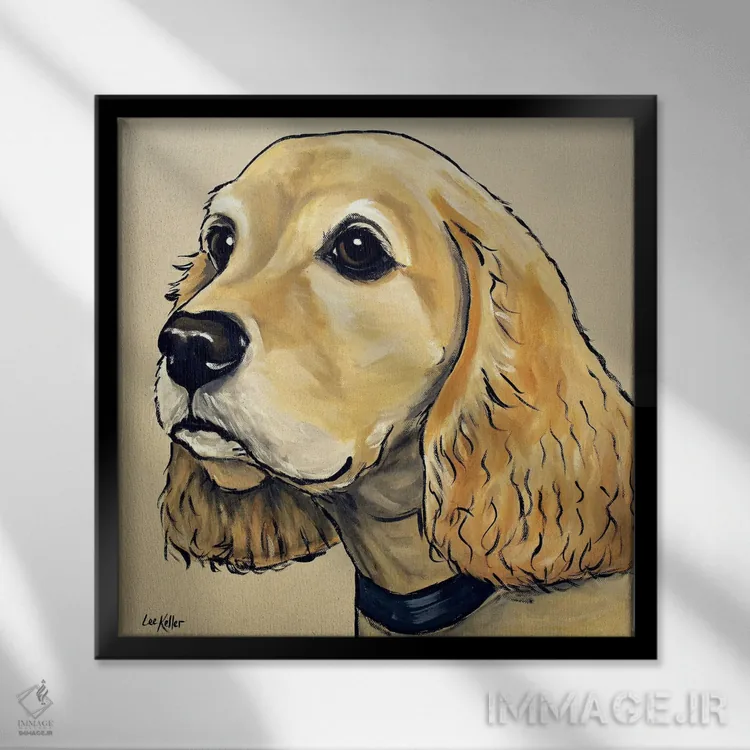 تابلو کوکر اسپانیل روی زمینه بژ اثر هیپی هاوند استودیوز (استودیو هنری) - نمای قابدار مشکی