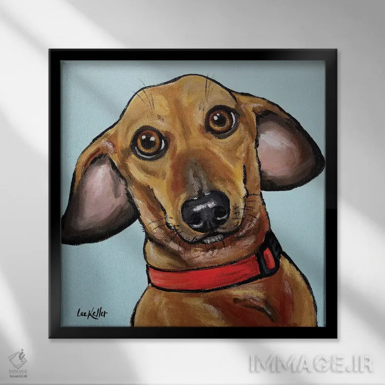 تابلو داشهوند روی زمینه فیروزهای اثر هیپی هاوند استودیوز (استودیو هنری) - نمای قابدار مشکی