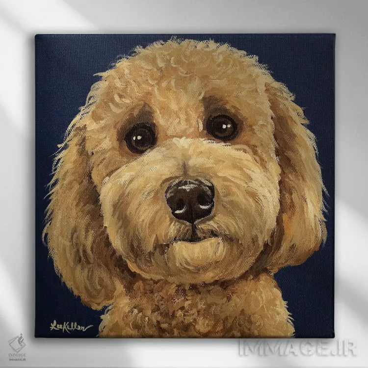 تابلو گلدندودل روی زمینه سرمهای I اثر هیپی هاوند استودیوز (استودیو هنری) - نمای روبهرو روی دیوار