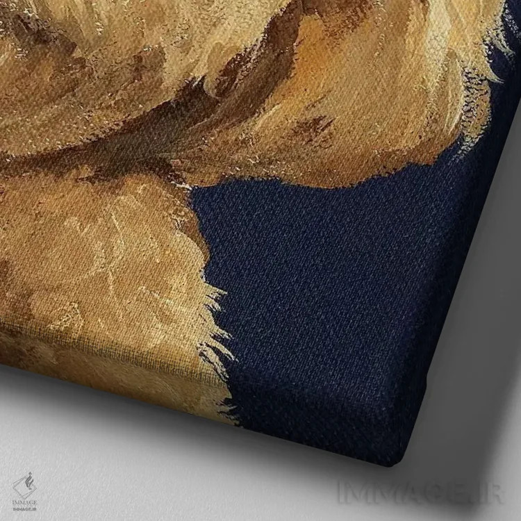 تابلو گلدندودل روی زمینه سرمهای I اثر هیپی هاوند استودیوز (استودیو هنری) - نمای نزدیک بافت بوم