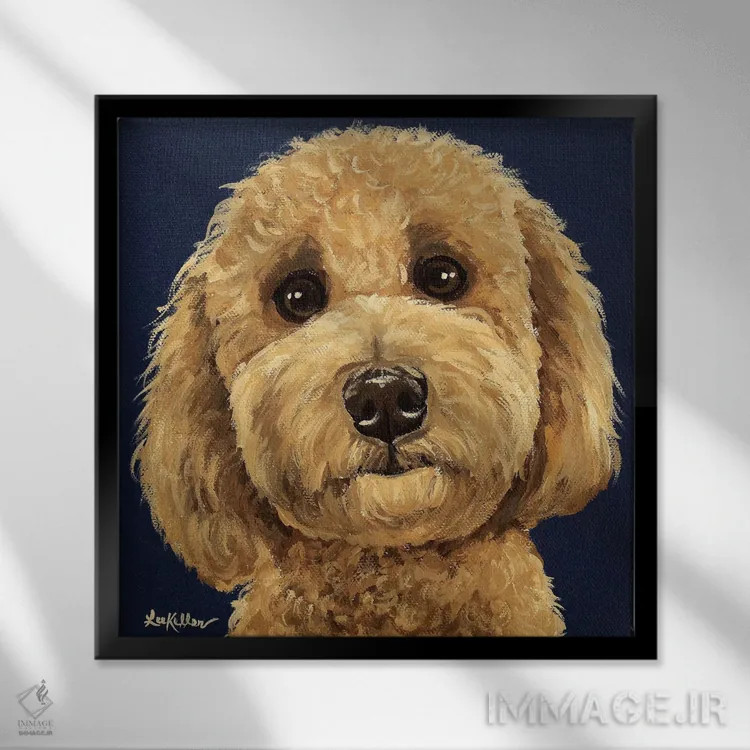 تابلو گلدندودل روی زمینه سرمهای I اثر هیپی هاوند استودیوز (استودیو هنری) - نمای قابدار مشکی