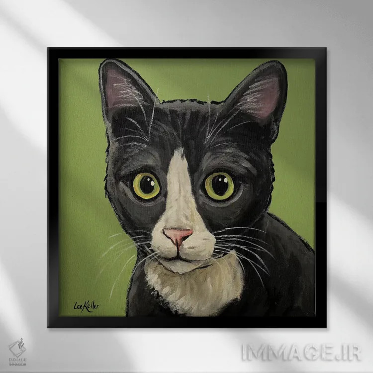 تابلو گربه تاکسیدوی خاکستری اثر هیپی هاوند استودیوز (استودیو هنری) - نمای قابدار مشکی