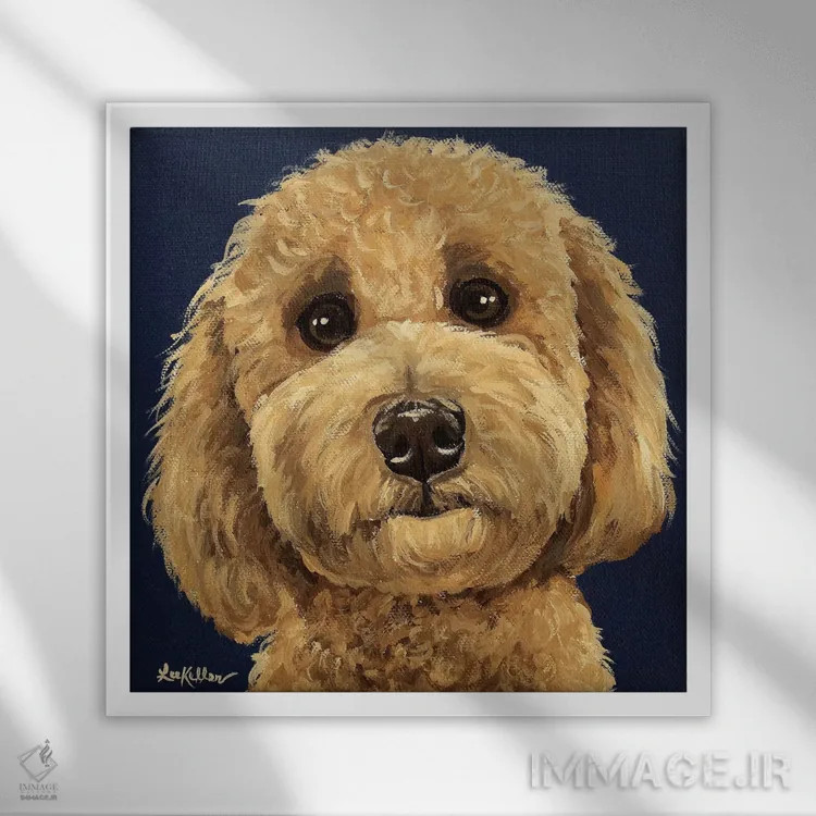 تابلو گلدندودل روی زمینه سرمهای I اثر هیپی هاوند استودیوز (استودیو هنری) - نمای قابدار سفید