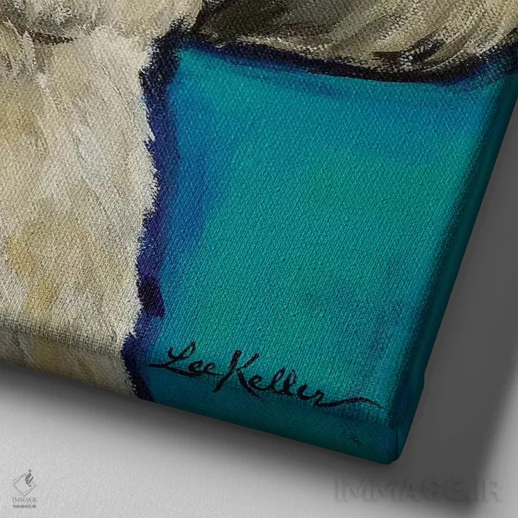 تابلو هاوانز روی زمینه سبزآبی اثر هیپی هاوند استودیوز (استودیو هنری) - نمای نزدیک بافت بوم