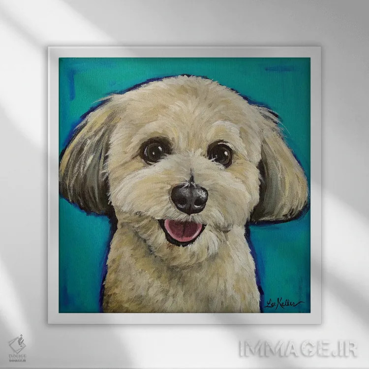 تابلو هاوانز روی زمینه سبزآبی اثر هیپی هاوند استودیوز (استودیو هنری) - نمای قابدار سفید