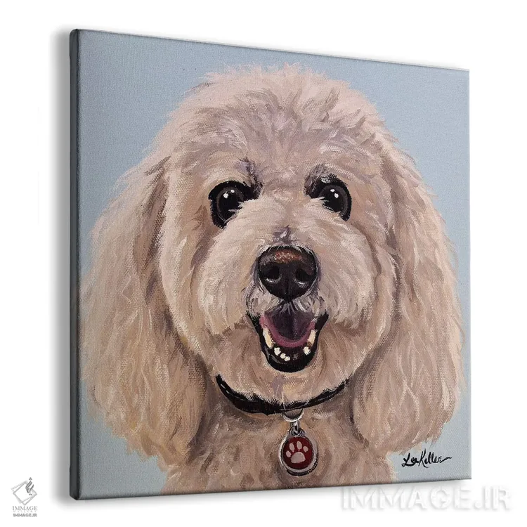 تابلو پودل روی زمینه آبی روشن اثر هیپی هاوند استودیوز (استودیو هنری) - نمای پرسپکتیو محصول