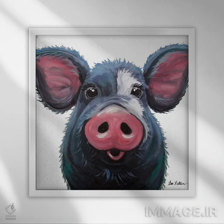 تابلو لولو خوک روی زمینه سفید اثر هیپی هاوند استودیوز (استودیو هنری) - نمای قابدار سفید