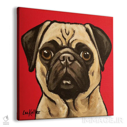 تابلو پاگ روی زمینه قرمز اثر هیپی هاوند استودیوز (استودیو هنری) - نمای پرسپکتیو محصول