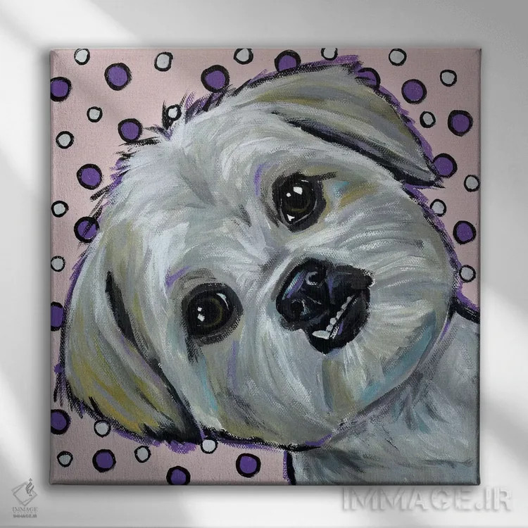 تابلو شیهتزو روی زمینه خالخالی اثر هیپی هاوند استودیوز (استودیو هنری) - نمای روبهرو روی دیوار