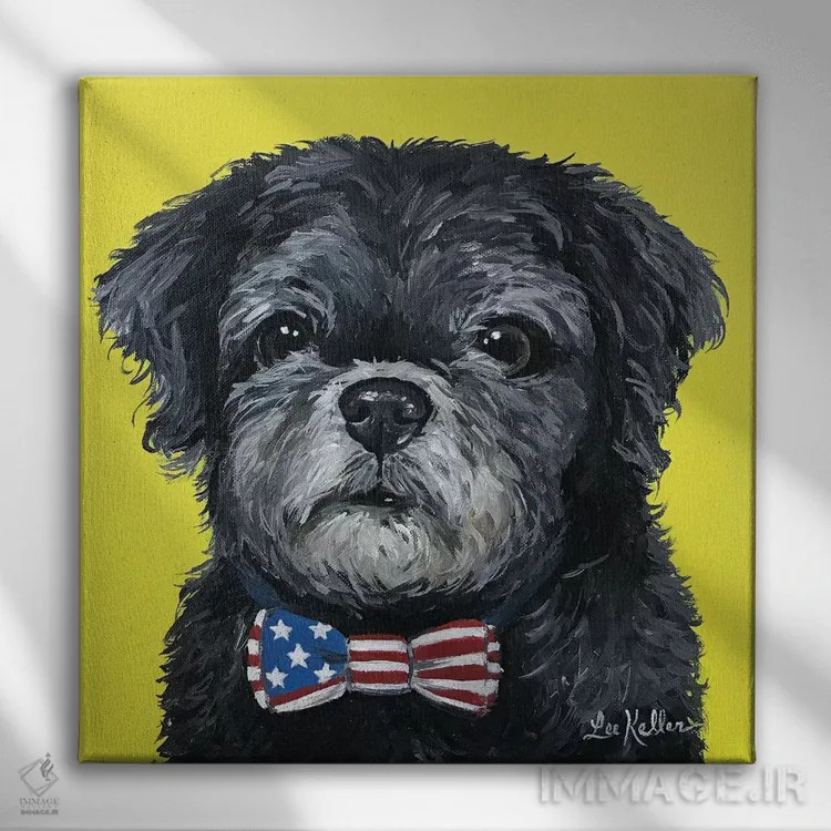 تابلو شیهتزو سیاه با پاپیون اثر هیپی هاوند استودیوز (استودیو هنری) - نمای روبهرو روی دیوار