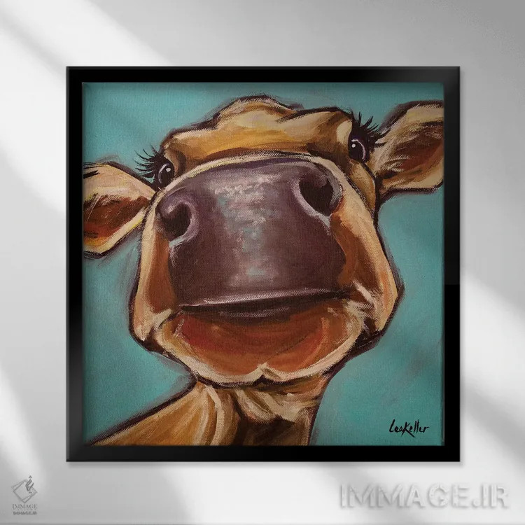 تابلو نمای نزدیک گاو اثر هیپی هاوند استودیوز (استودیو هنری) - نمای قابدار مشکی