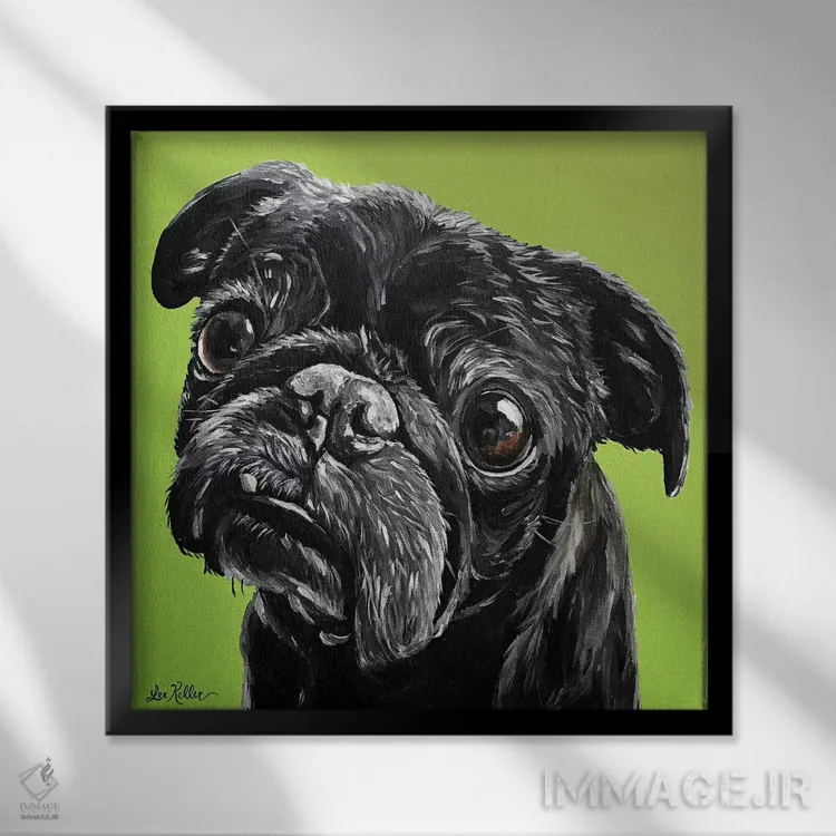 تابلو پاگ سیاه اثر هیپی هاوند استودیوز (استودیو هنری) - نمای قابدار مشکی