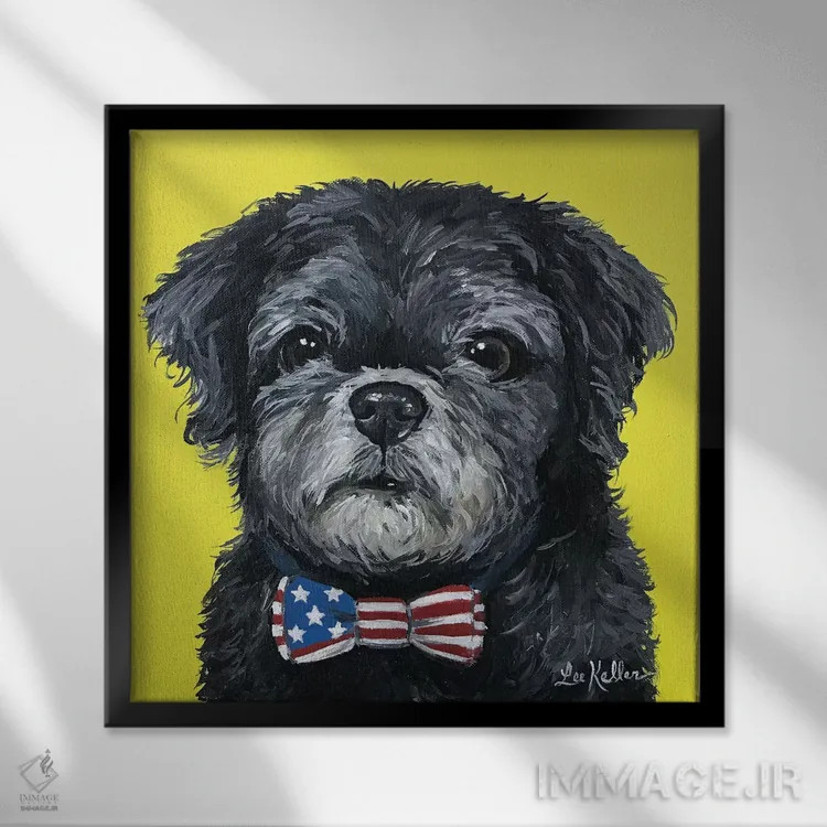 تابلو شیهتزو سیاه با پاپیون اثر هیپی هاوند استودیوز (استودیو هنری) - نمای قابدار مشکی