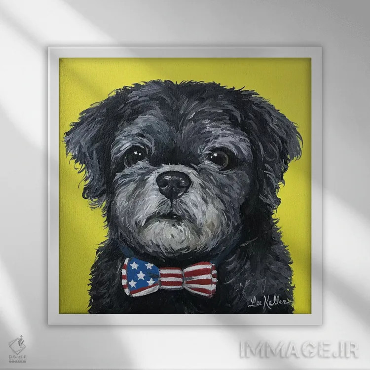 تابلو شیهتزو سیاه با پاپیون اثر هیپی هاوند استودیوز (استودیو هنری) - نمای قابدار سفید