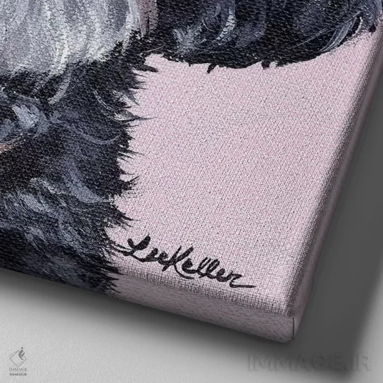 تابلو یورکیپو روی زمینه صورتی اثر هیپی هاوند استودیوز (استودیو هنری) - نمای نزدیک بافت بوم