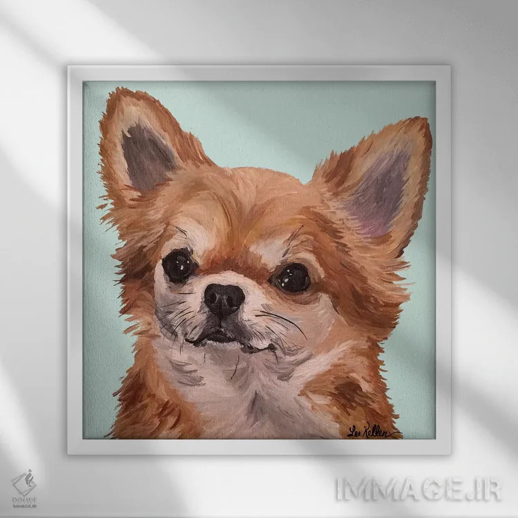 تابلو چیواوا توله خرس اثر هیپی هاوند استودیوز (استودیو هنری) - نمای قابدار سفید