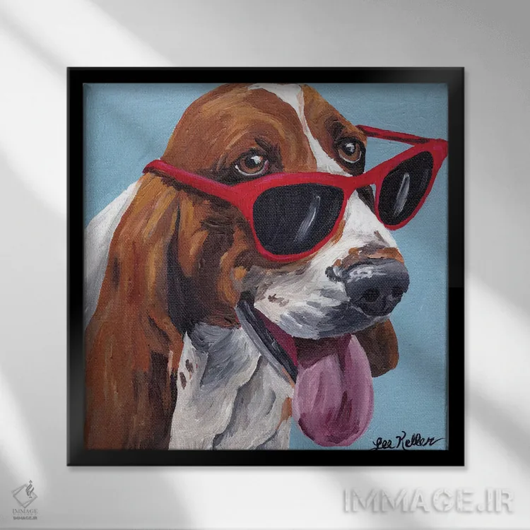 تابلو نقاشی سگ باست هاند اثر هیپی هاوند استودیوز (استودیو هنری) - نمای قابدار مشکی
