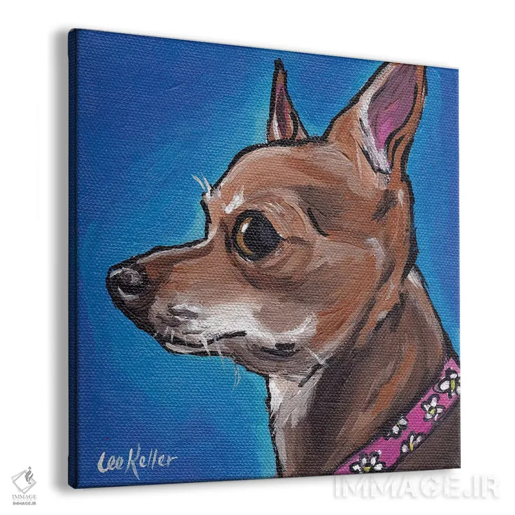 تابلو چیواوا روی زمینه آبی اثر هیپی هاوند استودیوز (استودیو هنری) - نمای پرسپکتیو محصول