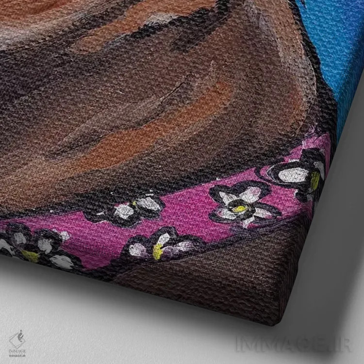 تابلو چیواوا روی زمینه آبی اثر هیپی هاوند استودیوز (استودیو هنری) - نمای نزدیک بافت بوم