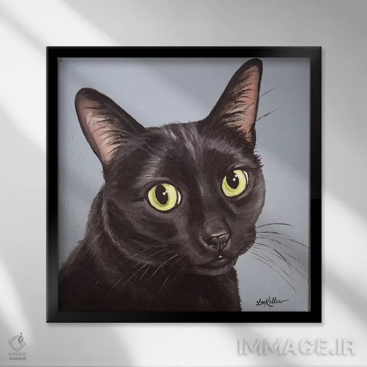 تابلو گربه سیاه کلویی اثر هیپی هاوند استودیوز (استودیو هنری) - نمای قابدار مشکی