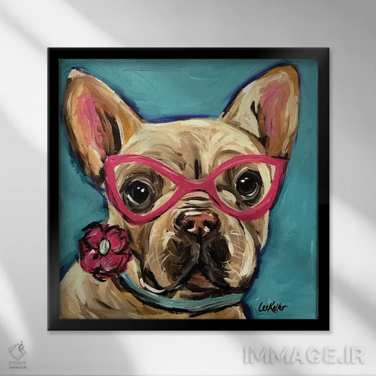 تابلو فرنچی با عینک و مروارید اثر هیپی هاوند استودیوز (استودیو هنری) - نمای قابدار مشکی