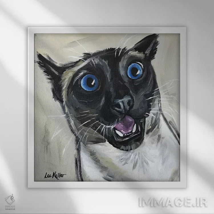 تابلو گربه سیامی بامزه مارلی اثر هیپی هاوند استودیوز (استودیو هنری) - نمای قابدار سفید